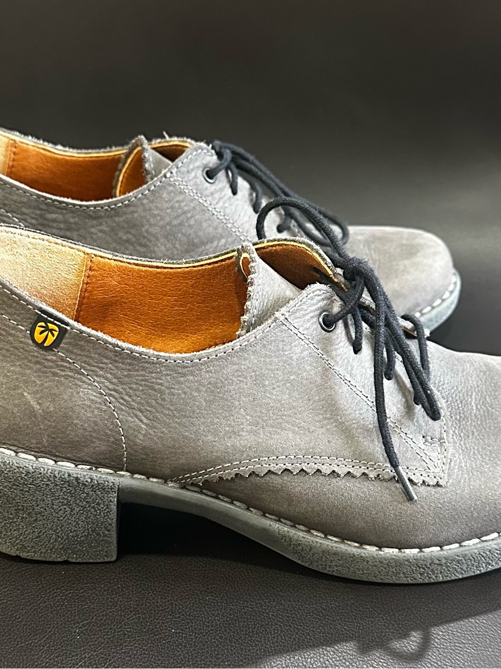 Jungla Gray Leather Lace-Up Oxford Block Heel Shoes Women’s Size 7.5 / EU 38 - Picture 3 of 10